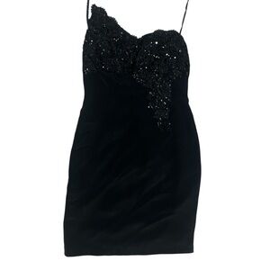 Vintage Nikki 100% Silk Beaded Strapless Cocktail Mini Dress Black Size Small
